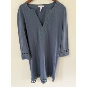 Esley Dress Womens Size M Cotton Blue Embroidered Long Sleeve Boho Coastal